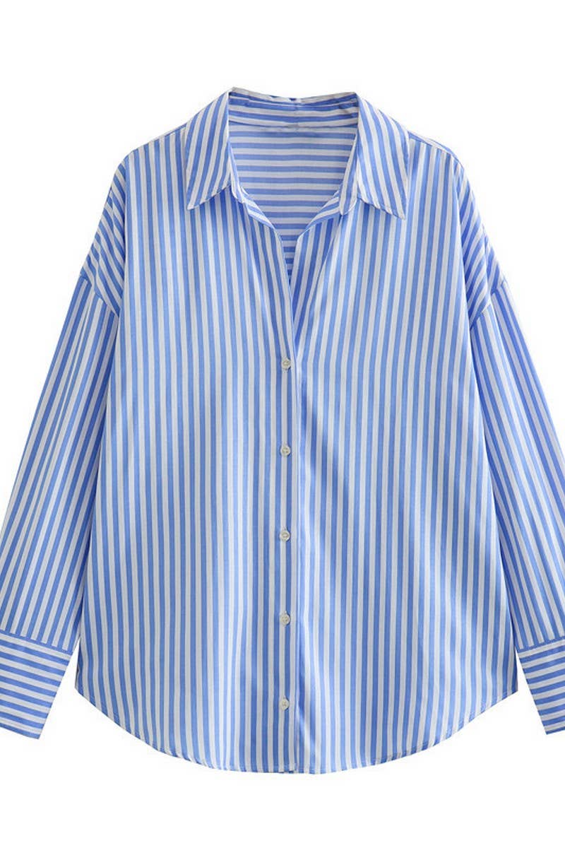 CWTSTL2430_LAPEL STRIPED SATIN DRAPE LONG SLEEVE SHIRT