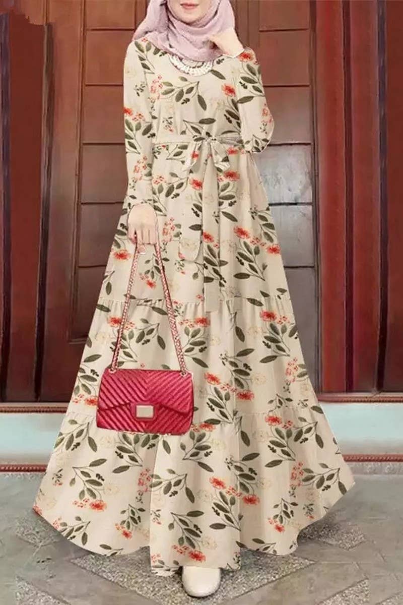 CWDMD3273_PRINTED TIE-NECK MUSLIM DRESS