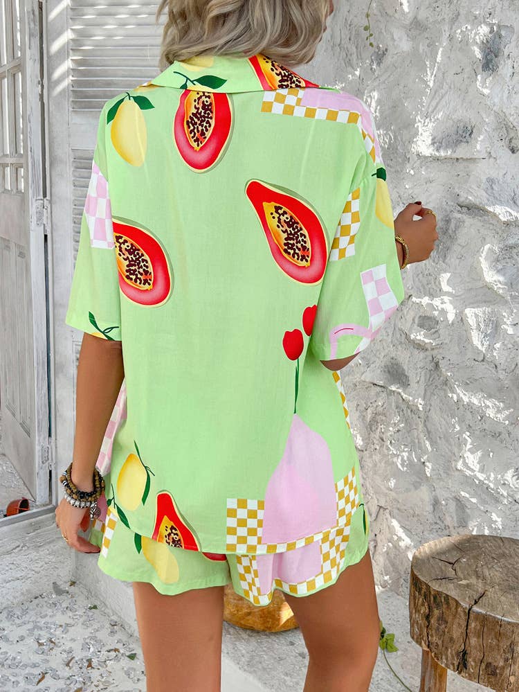 Bohemian Casual Color-Block Print Short Set