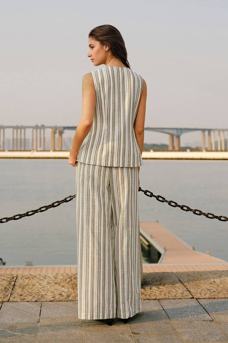 CWSTB2157_STRIPED SLEEVELESS TOP & WIDE-LEG PANTS SET