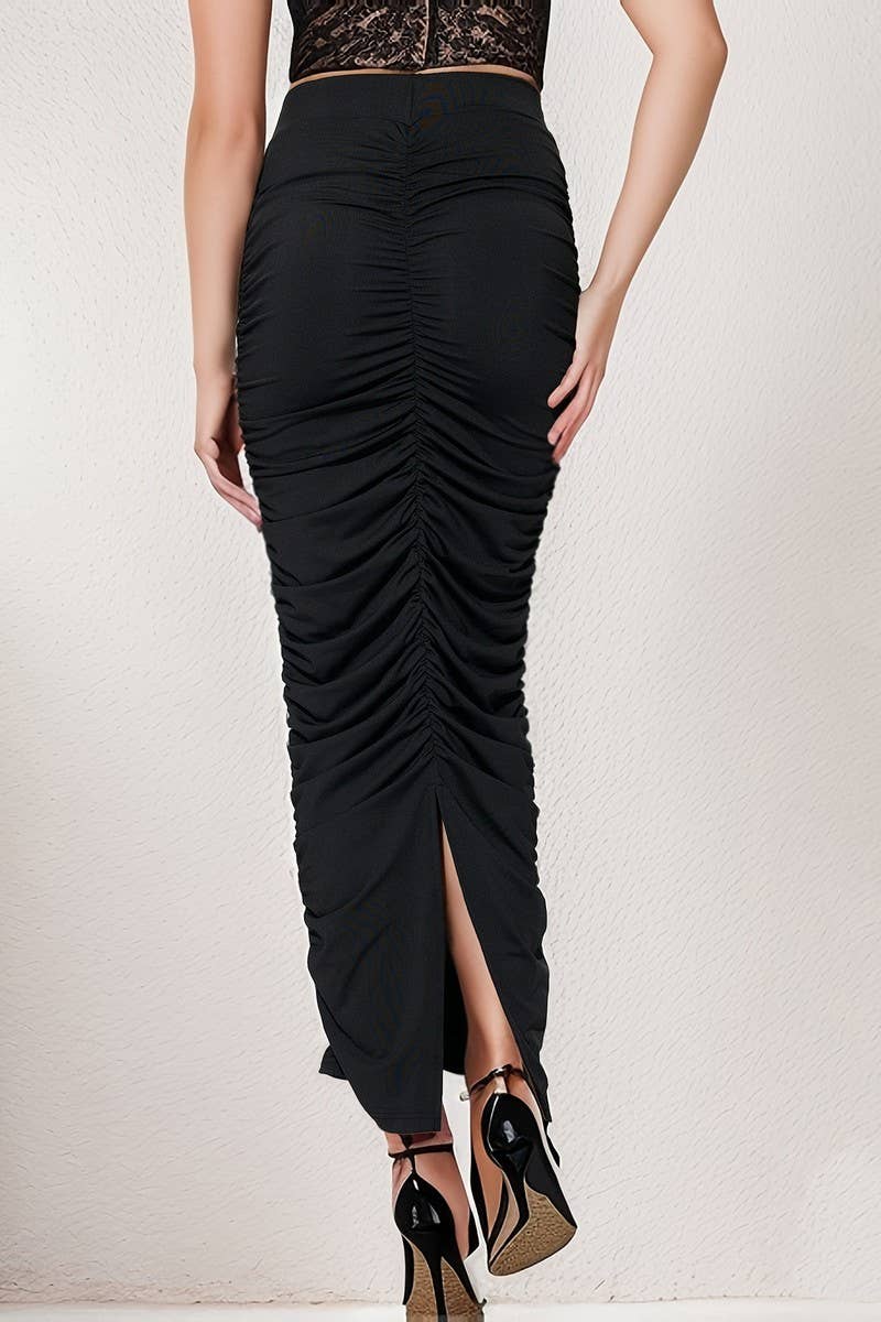 CWBLS0428_SPRING SUMMER HIGH-WAISTED RUCHED MIDI SKIRT