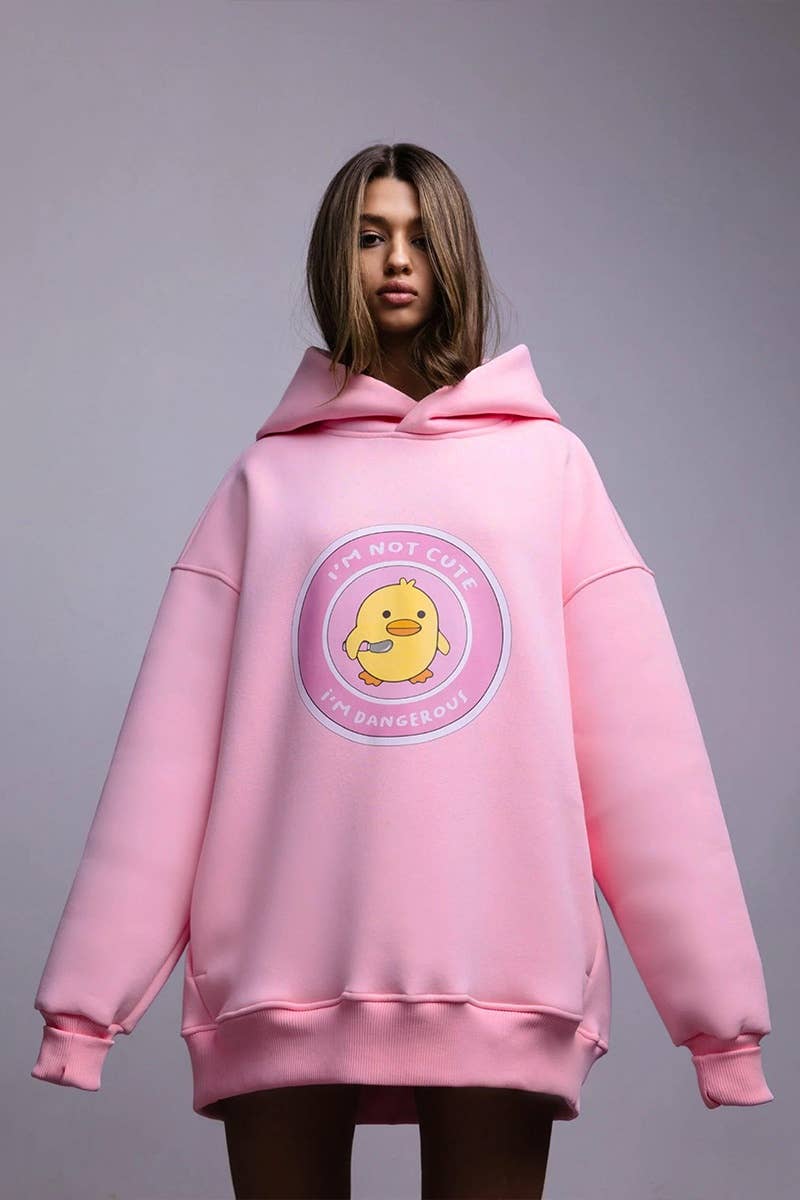 CWOHOL0660_CASUAL DUCK PRINT HOODED LONG-SLEEVED HOODIE