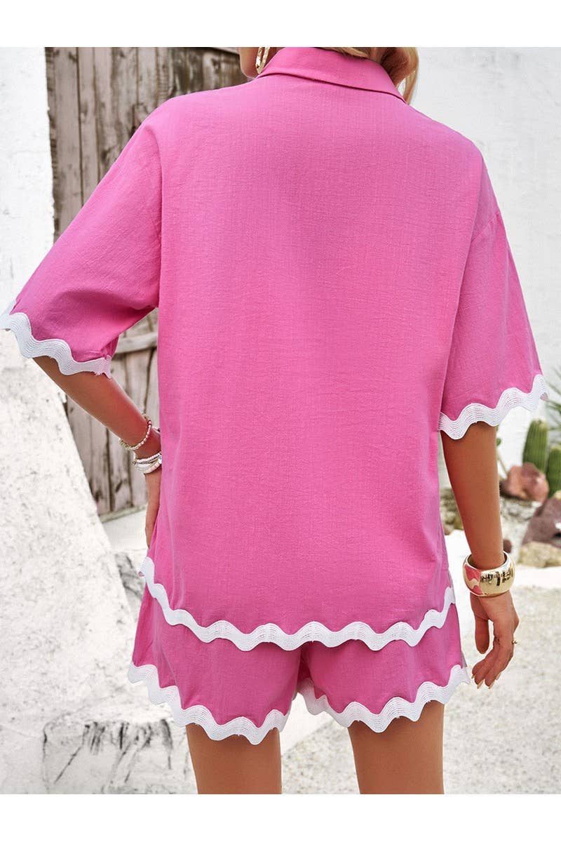 CWSTB0684_Casual Lace Shirt Shorts Set