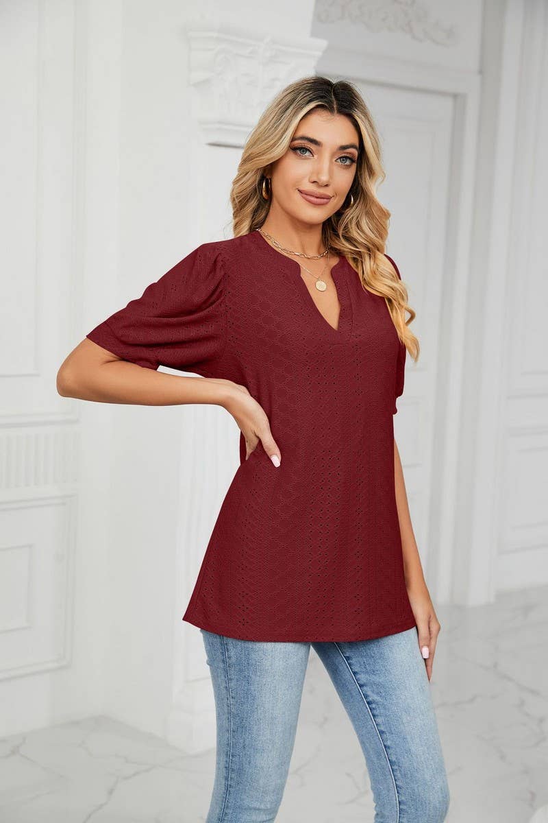 CWTSTS0358_V-Neck Short Sleeve Knit Top