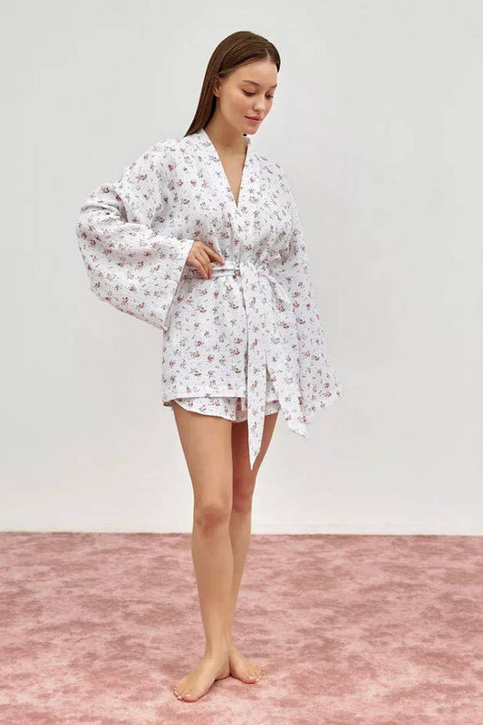 CWSPJ0361_COTTON PRINTED LONG SLEEVE SHORTS PAJAMA SET