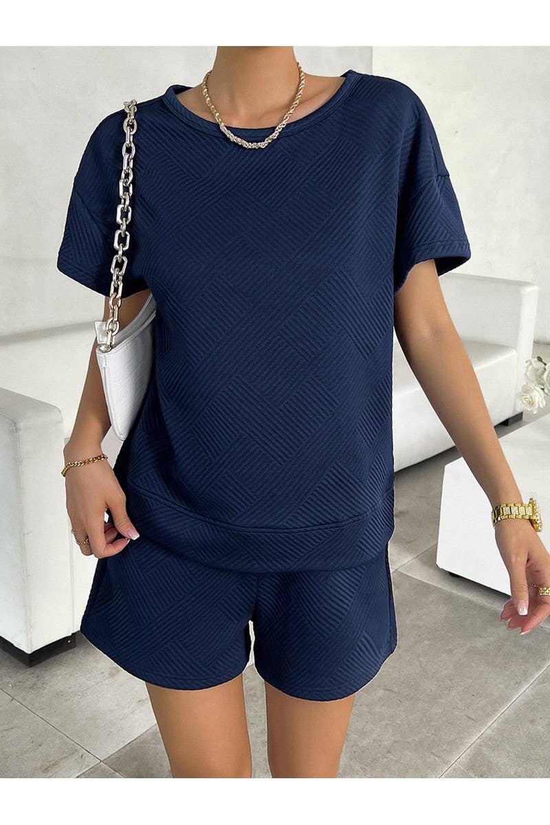 CWSTB0669_KNIT CREW NECK SHORT SLEEVED SHORTS CASUAL SET