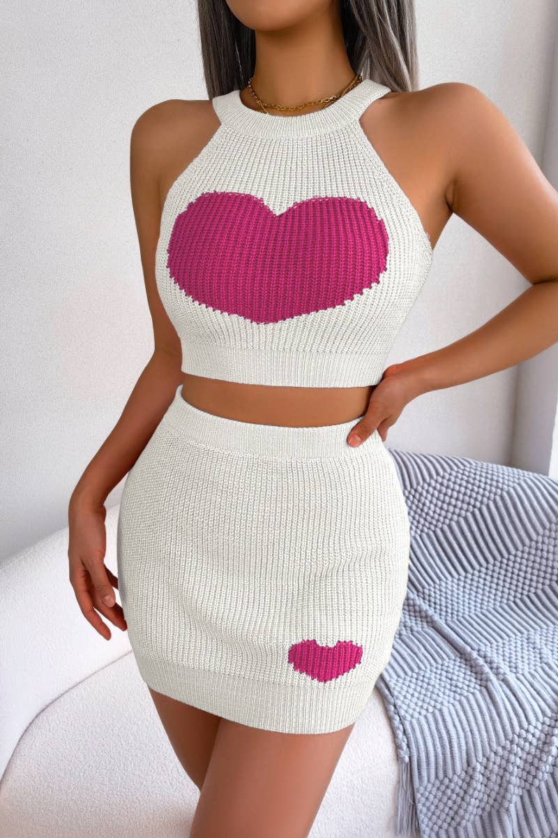 CWSS0629_KNITTED LOVE MIDRIFF TOP WRAP HIP SKIRT SET