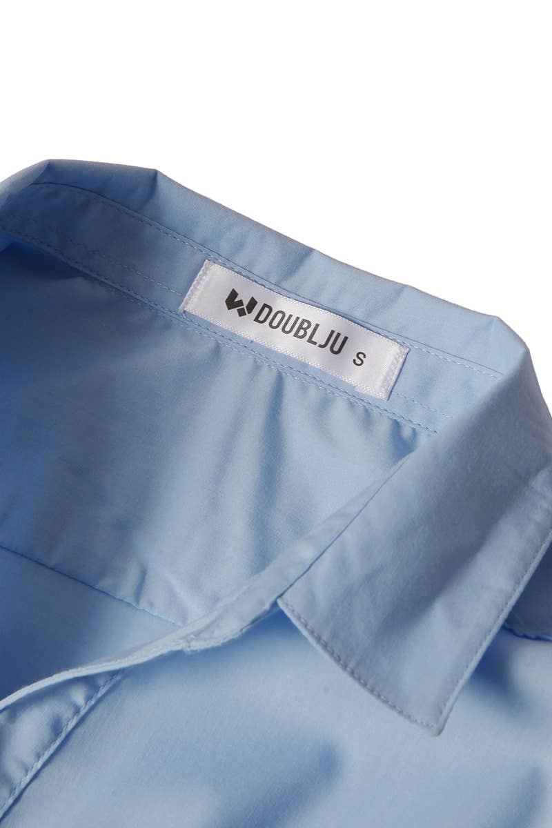 CWTSTS116_Basic Slim Fit Simple 3/4 Sleeve Button Down Shirt