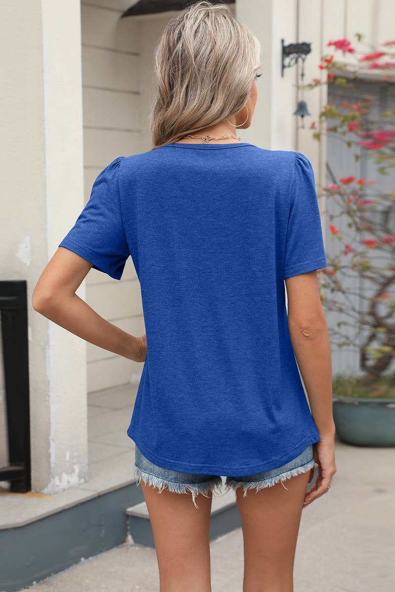 CWTBLS1724_LOOSE CREW NECK PLEATED PRINT SHORT SLEEVE TOP