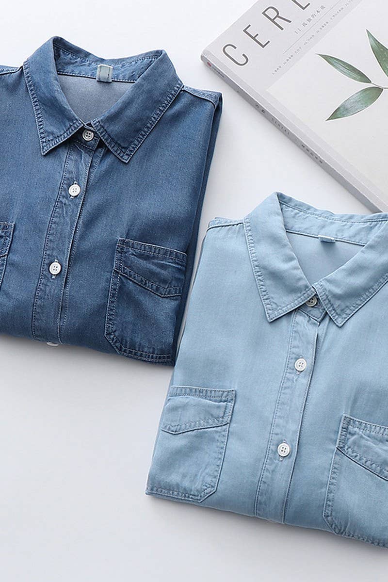 CWOCO0990_SOFT TENCEL LOOSE DENIM BLUE SHIRT COAT