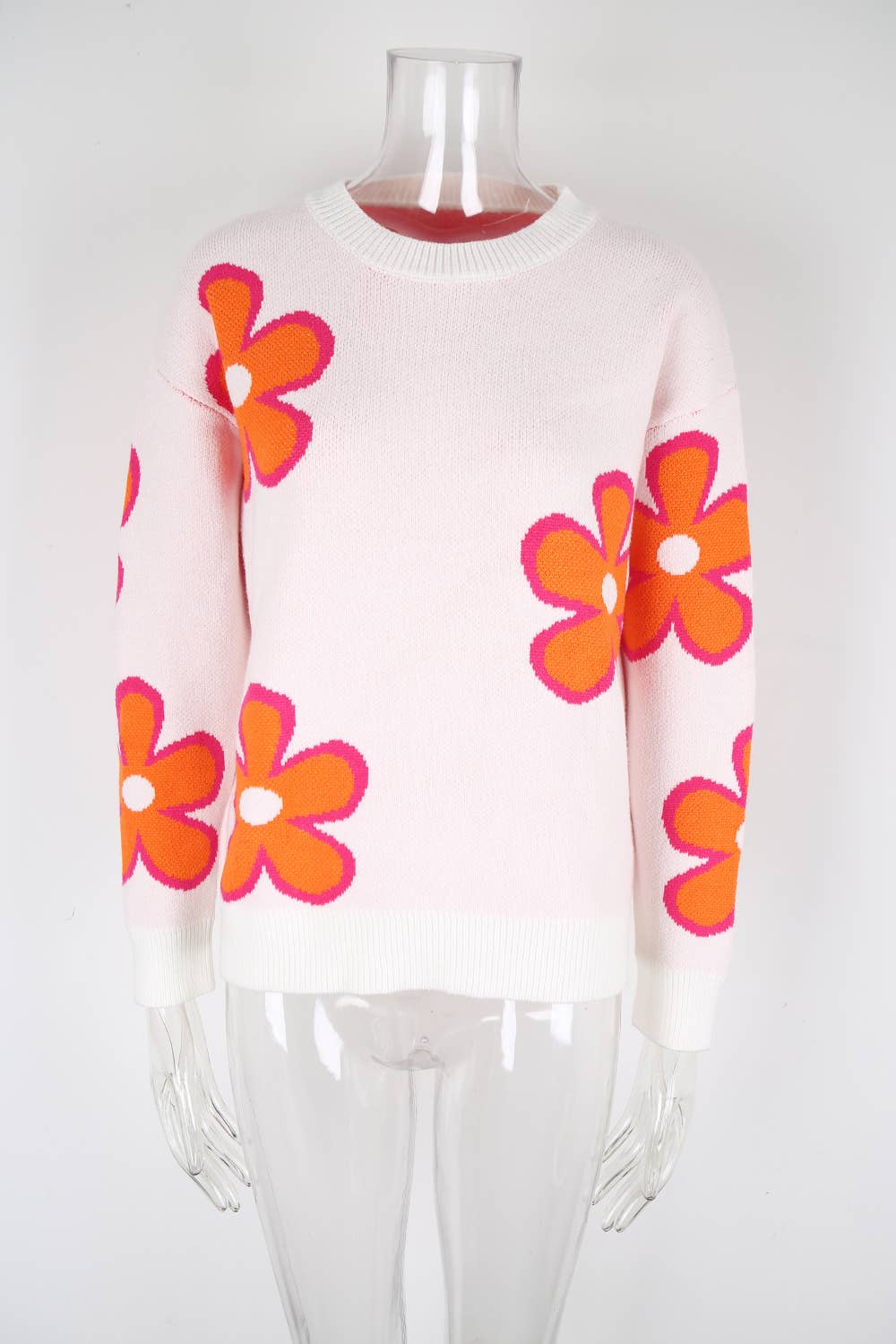 Contrast color flower jacquard loose sweater