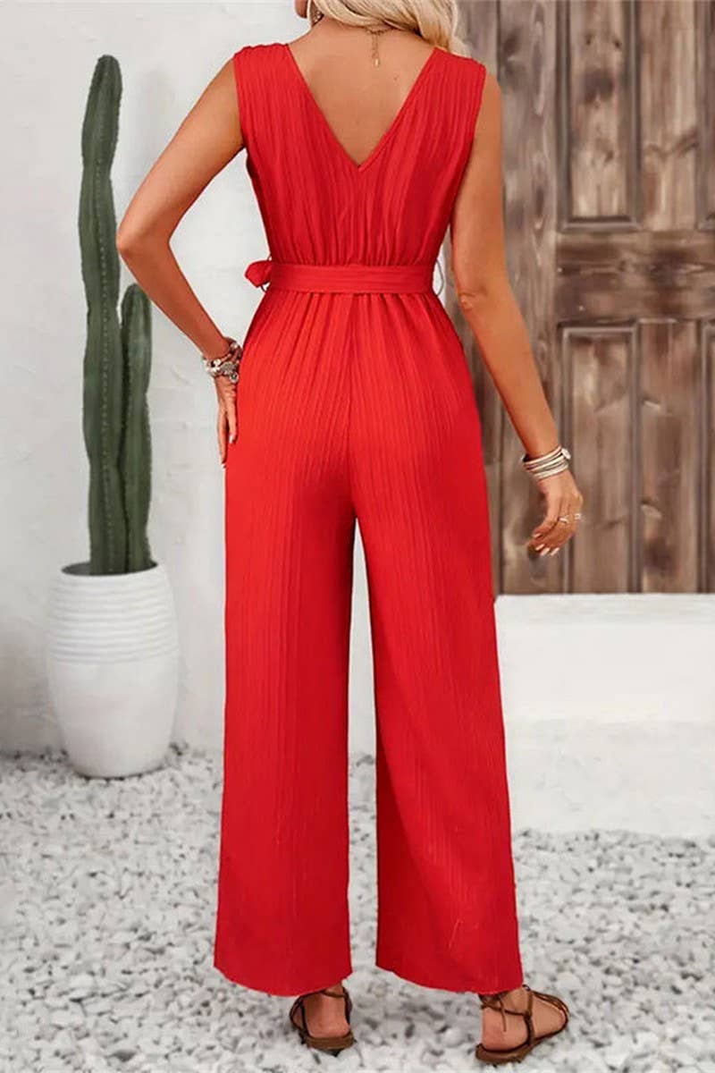 CWSJS1521_STRIPED STRAIGHT SLEEVELESS CASUAL JUMPSUIT