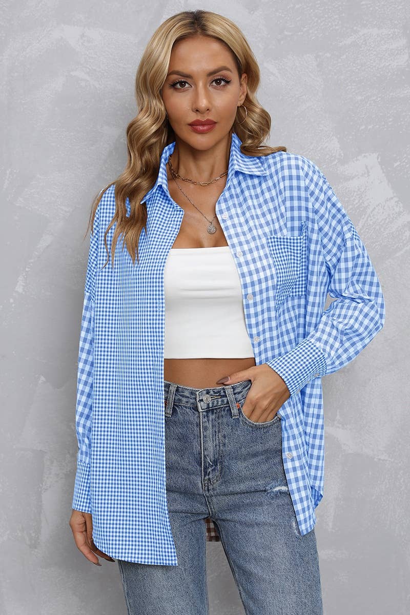 CWTSTL2078_COLOR-MATCHING PLAID LONG-SLEEVED SHIRT