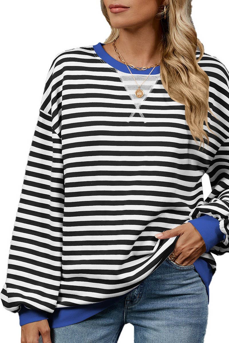 CWTBLL2359_CONTRAST COLOR STRIPED CREW NECK SWEATSHIRT