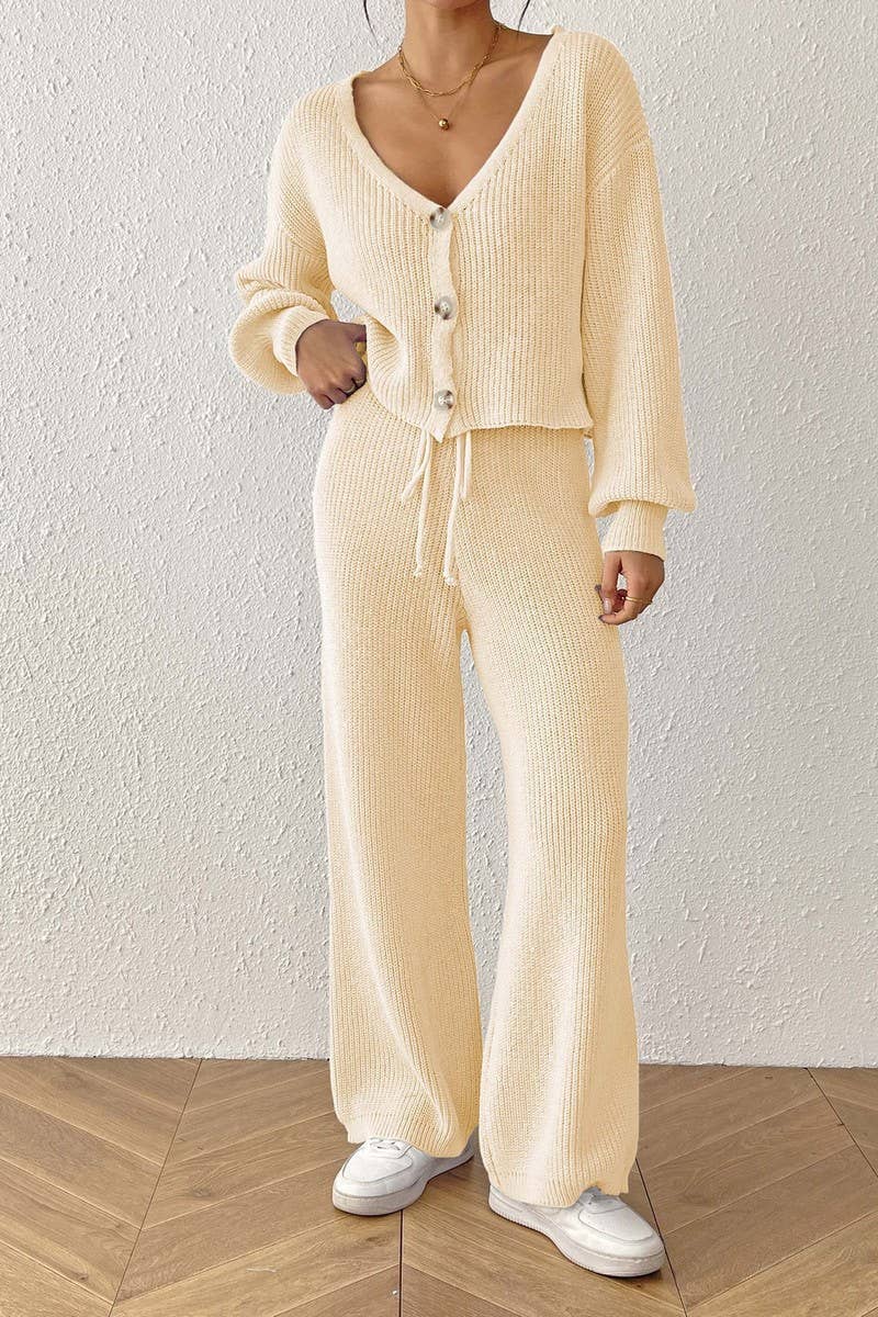 CWSTB00429_WOMEN SOLID COLOR TWO-PIECE CARDIGAN &AMP WIDE LE