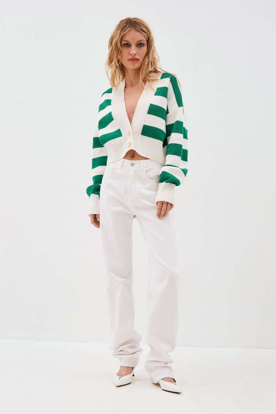 COLOR CONTRAST V-NECK DESIGN SENSE KNIT CARDIGAN