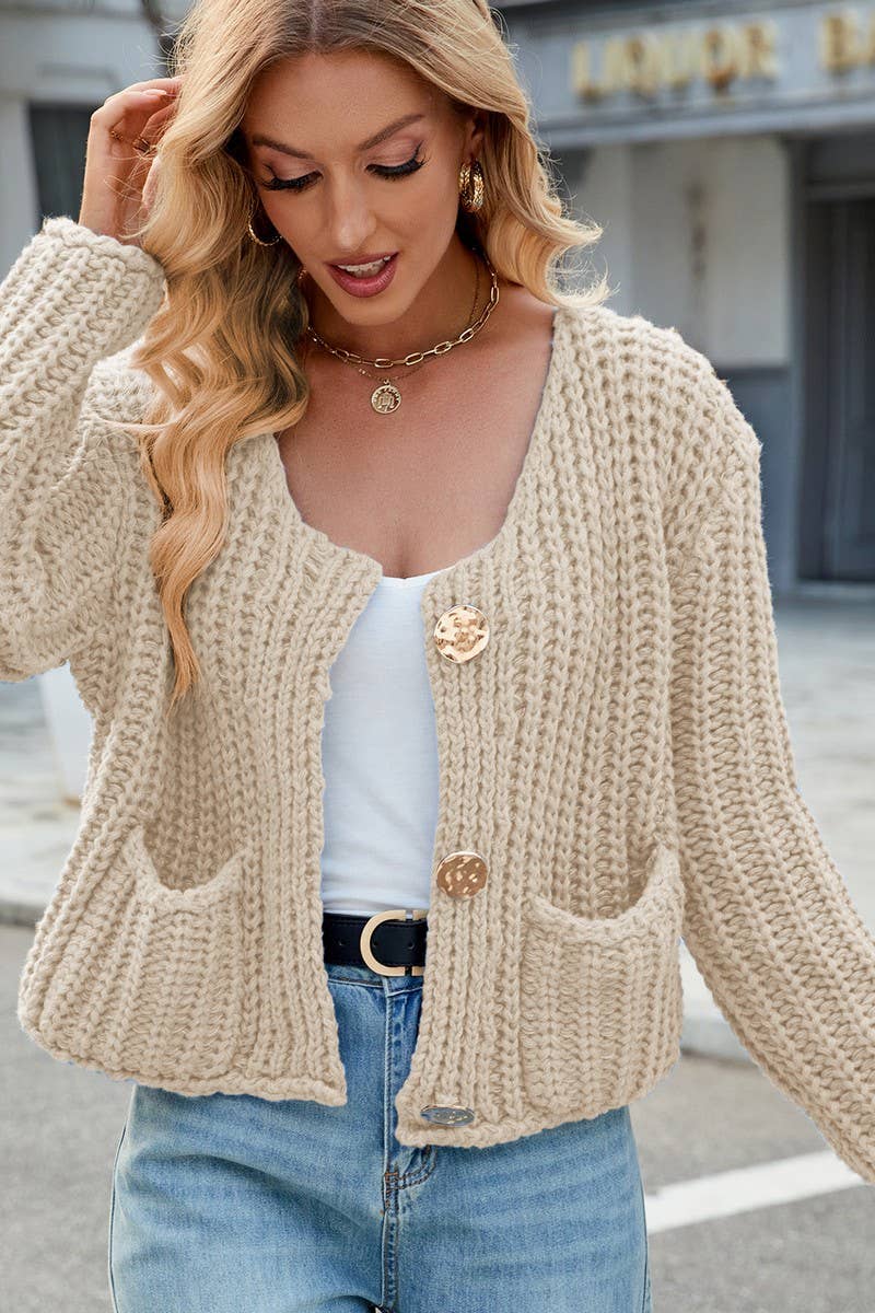 CWOCAL00845_SOLID COLOR LOOSE KNITTED CARDIGAN SWEATER