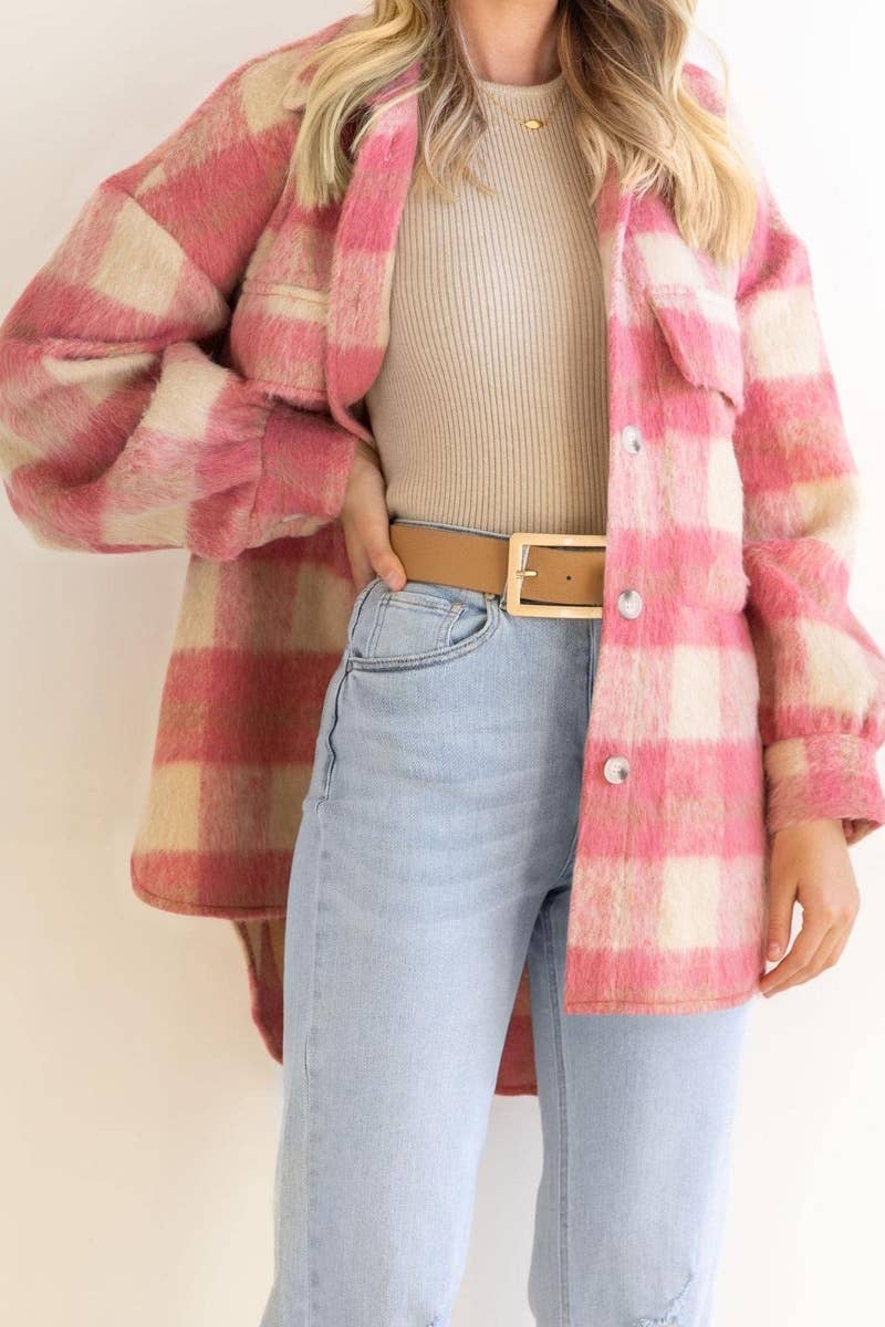 CWOCO0972_WINTER PLAID MOHAIR LONG-SLEEVED WOOLEN COAT