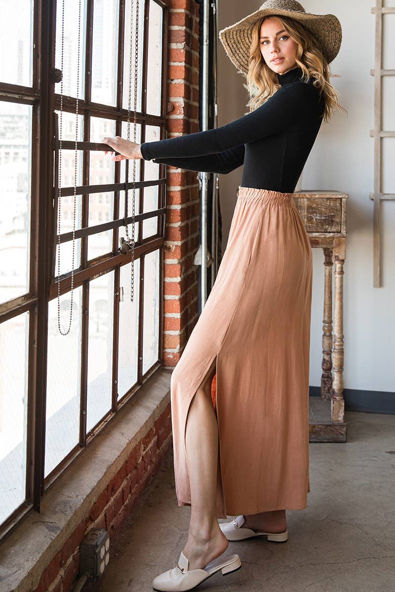 CWBLS132-P-S_SIDE SLIT DETAILED MAXI LINEN SKIRT