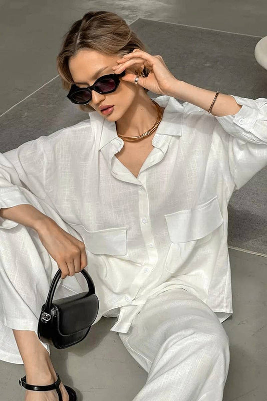 CWSPJ0326_COTTON AND LINEN LONG SLEEVE PANTS PAJAMA SET