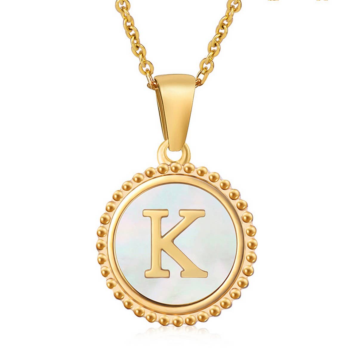 CWAJE1940_Simple Round White Shell Letter Necklace