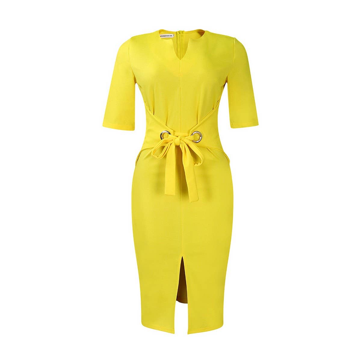 V-NECK SOLID COLOR HIP-HUGGING ELEGANT DRESS