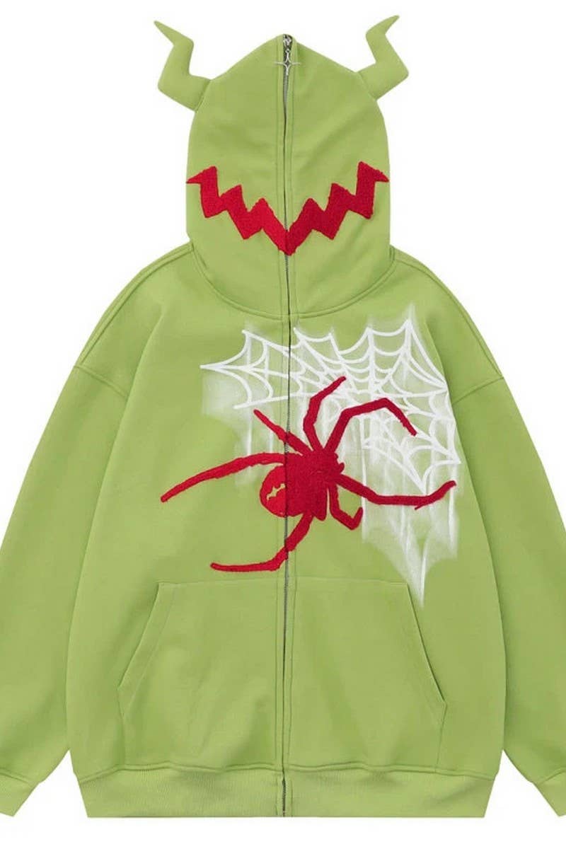 CWOHOL1117_SPIDER EMBROIDERED LOOSE FIT HOODIE