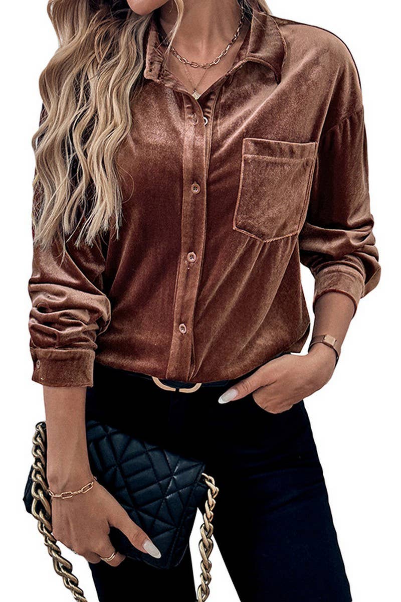 CWTSTL1645_LONG SLEEVE LAPEL SHIRT CARDIGAN TOP