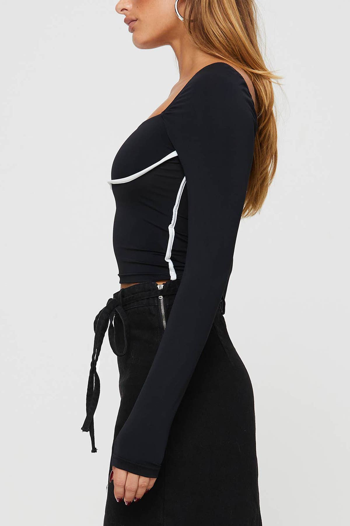 COLOR CONTRAST PATCHWORK SQUARE COLLAR SLIM SHIRT