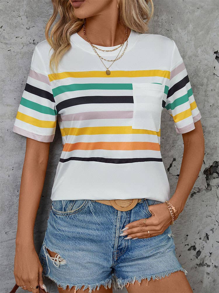 COLORFUL STRIPED SHORT-SLEEVED T-SHIRT