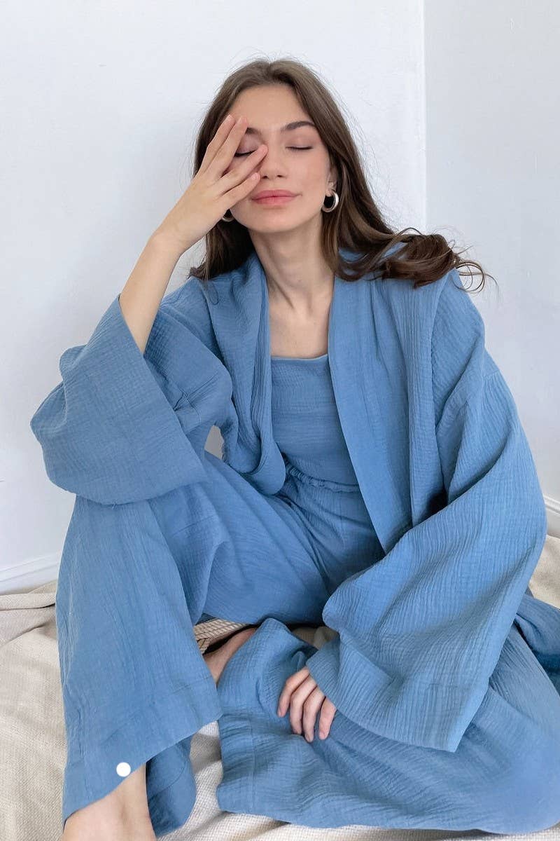 CWSPJ0081_LONG SLEEVE CARDIGAN WITH BELT PANTS PAJAMAS SET