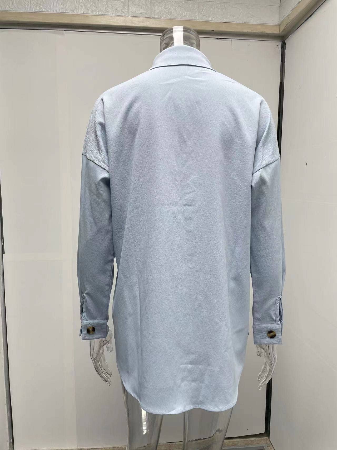 BAT-SLEEVED CASUAL SOLID COLOR LONG-SLEEVED SHIRT