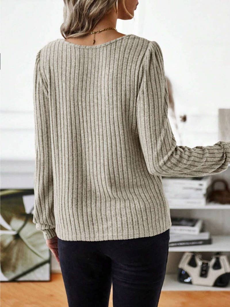 CASUAL SOLID COLOR V-NECK PIT STRIPE SWEATER