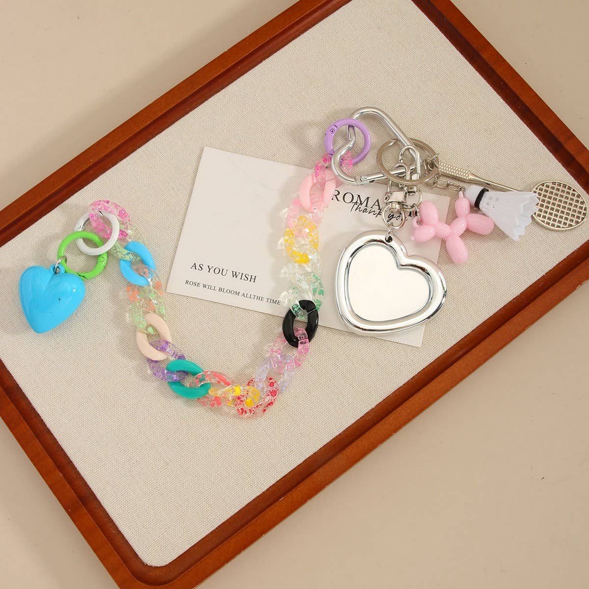 Cute Cat Bag Charm with Balloon Dog & Keychain