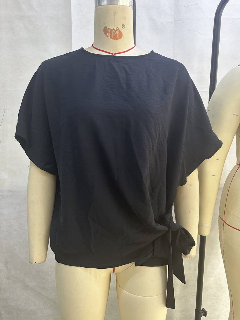 BATWING SLEEVED HEM KNOT LOOSE BLOUSE