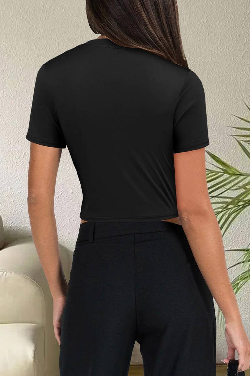 CWTBLS2251_RIBBED KNIT SLIM FIT CROP SHORT SLEEVE TOP