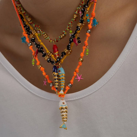 Colorful Enamel Fish Rope Necklace for Vacation