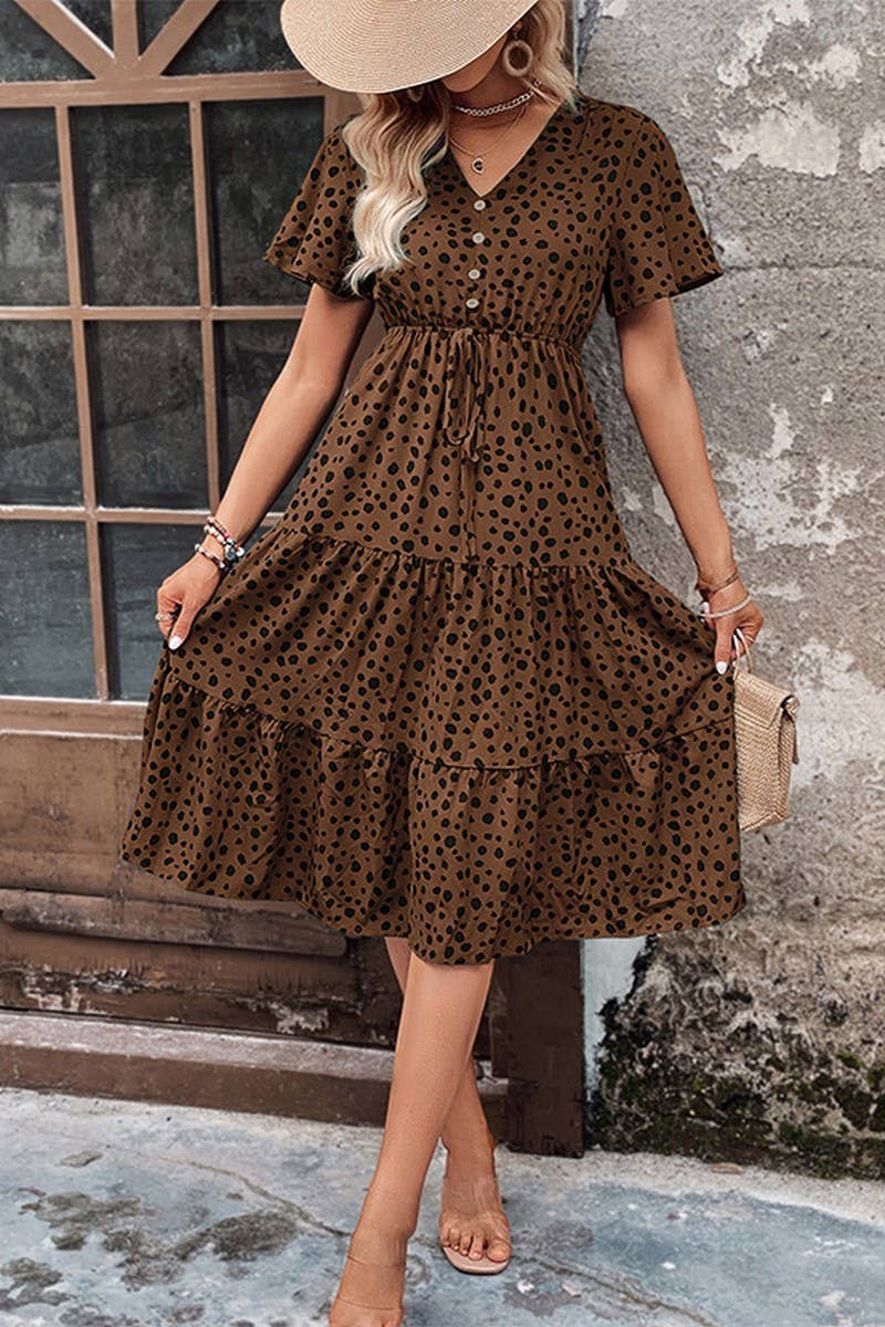 CWDSD2763_V-Neck Short Sleeve Detailed Tiered Maix Dress