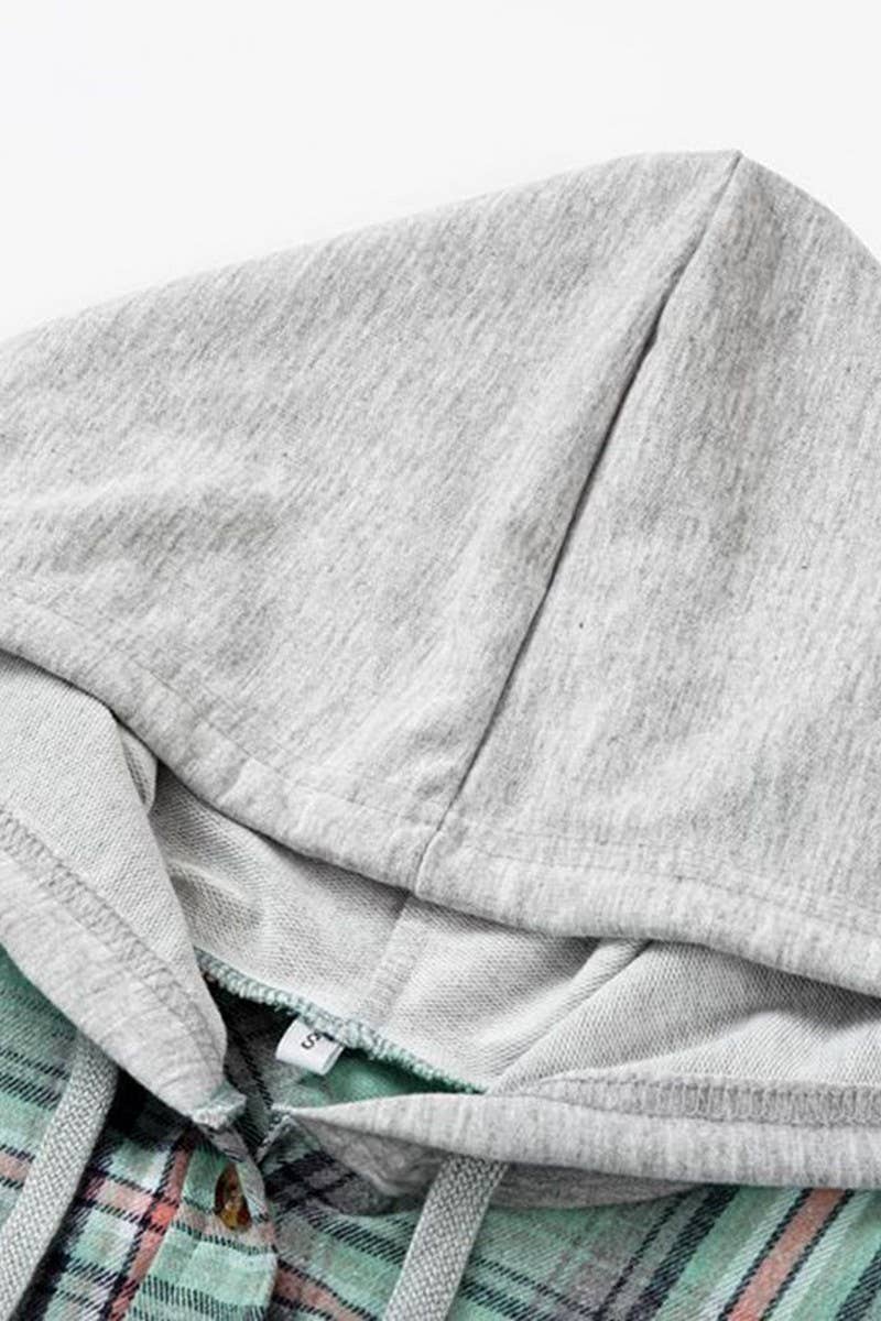 CWOCO1101_CASUAL HOODED COLORBLOCK PLAID SHIRT COAT