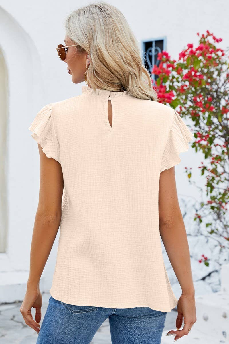 CWTBLS0886_COTTON RUFFLED SHIRT WITH RUFFLED SLEEVE TEXTURE