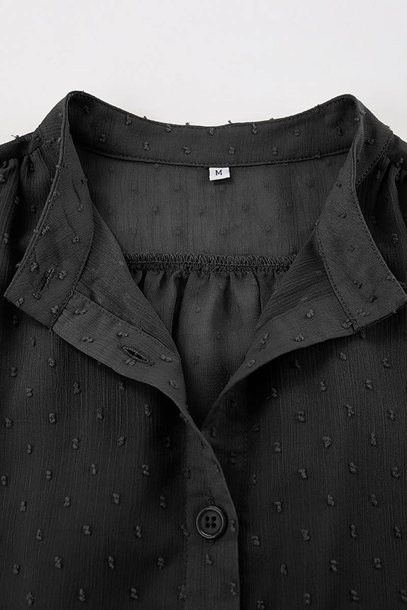 CWTSTL2591_SOLID JACQUARD BUTTON PUFF SLEEVE SHIRT