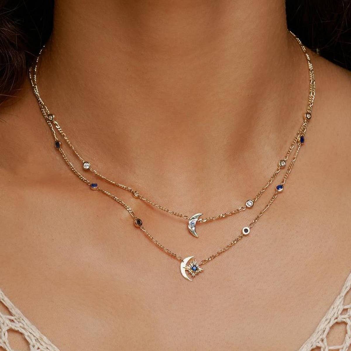 Artistic Star Moon Sapphire Star Necklace_CWMM5509