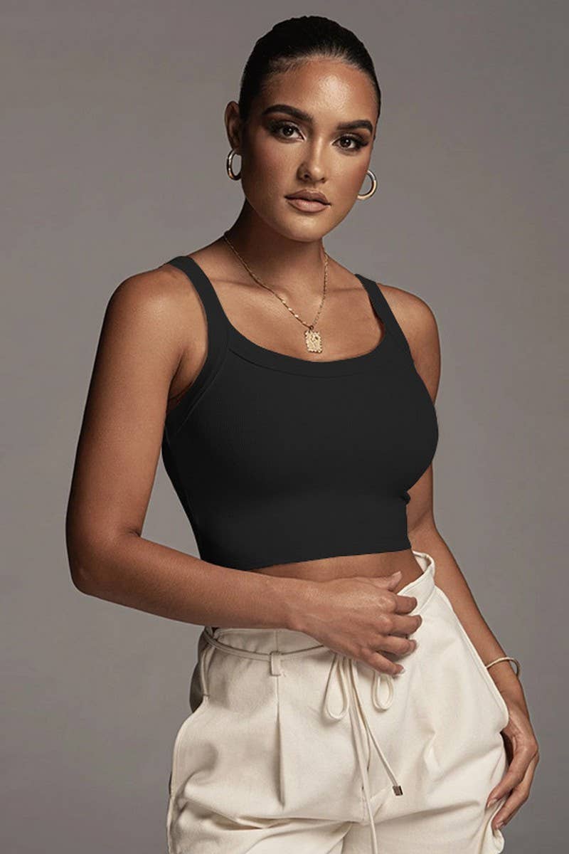 CWTTK0821_CROPPED NAVEL-BARING RIBBED KNITTED CAMISOLE TOP