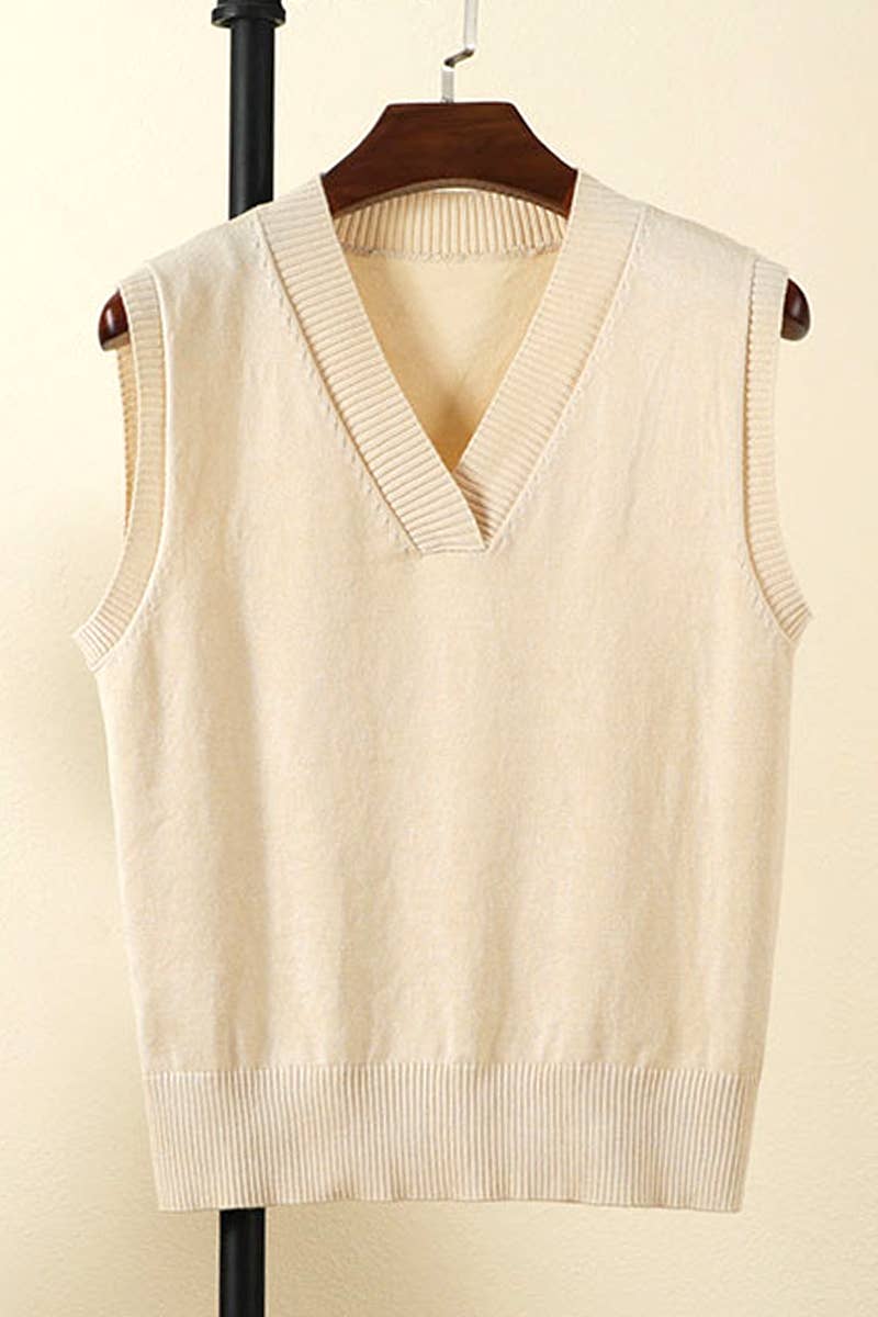 CWOSWSL0010  Simple Sleeveless V- Neck Pullover  Sweater