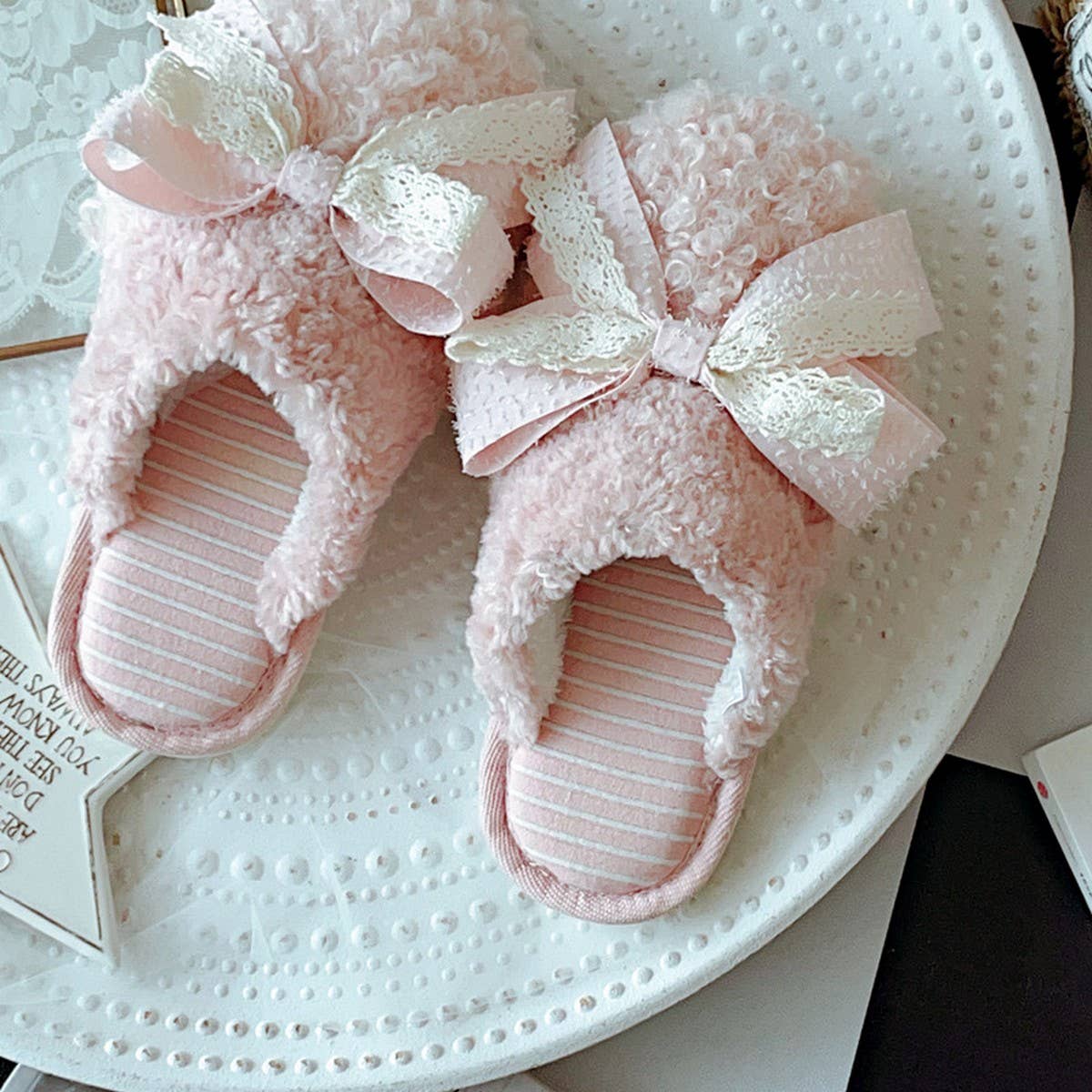 NEW BOWKNOT COTTON NON-SLIP SLIPPERS FOR WOMEN