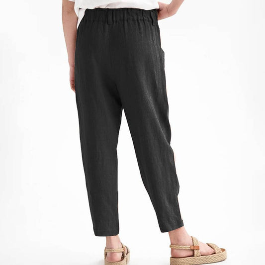DRAPING HIGH-WAISTED CASUAL STRAIGHT LEG PANTS