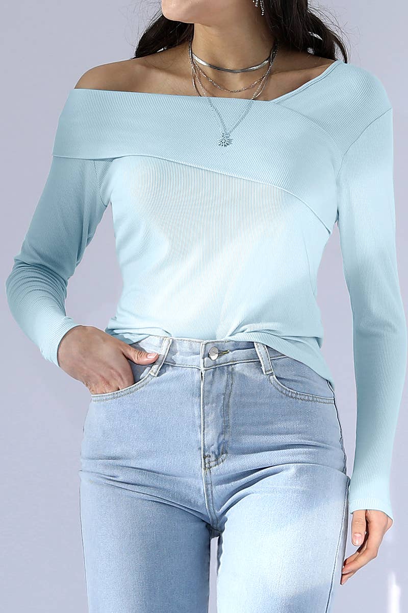 CWTTL1103_LONG SLEEVE ONE SHOULDER 2 LAYER T SHIRT TOP
