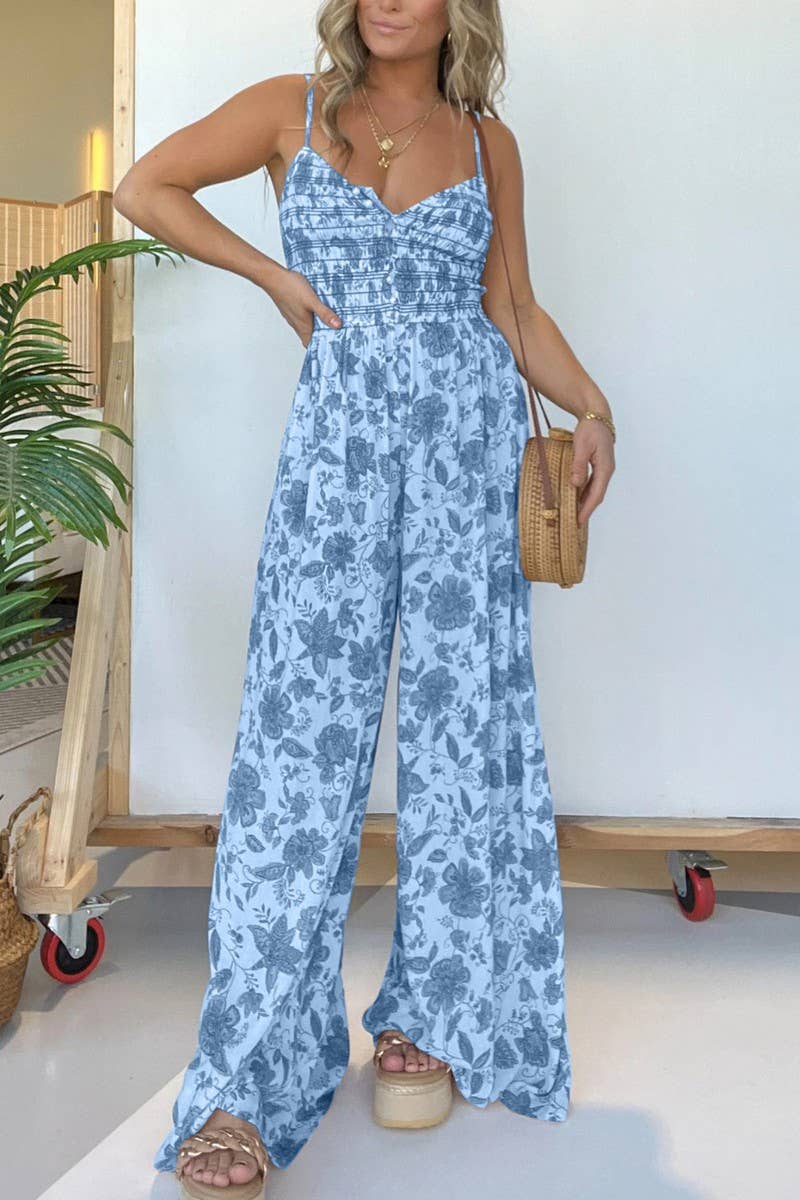 CWSJS1153_FLORAL SUSPENDER WIDE-LEG JUMPSUIT