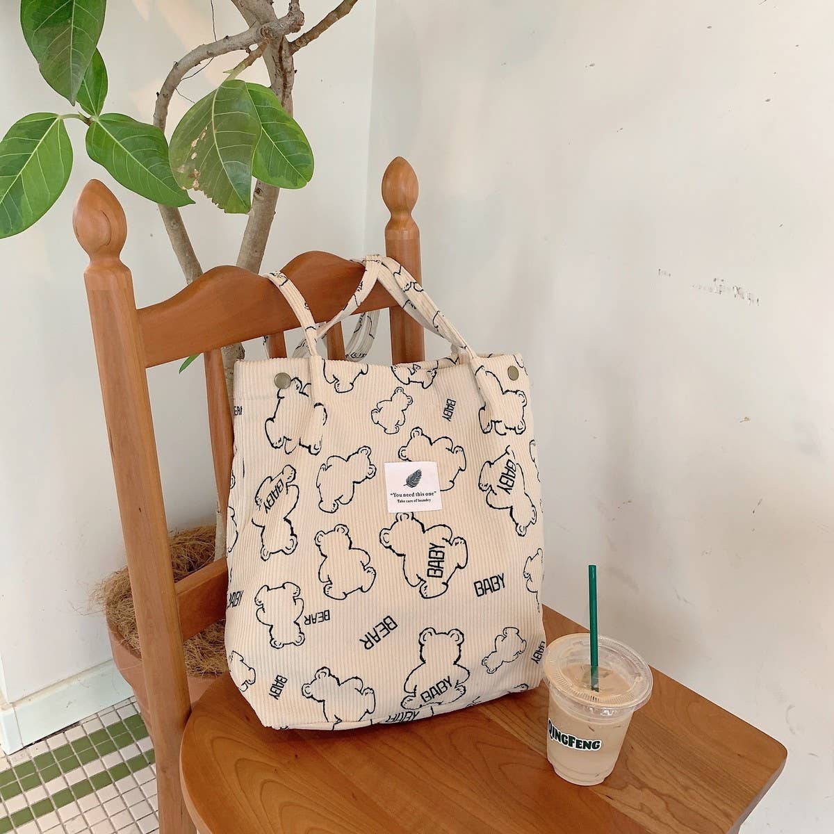 CWAB3899_CORDUROY SNAP-BUTTON LARGE-CAPACITY SHOULDER BAG