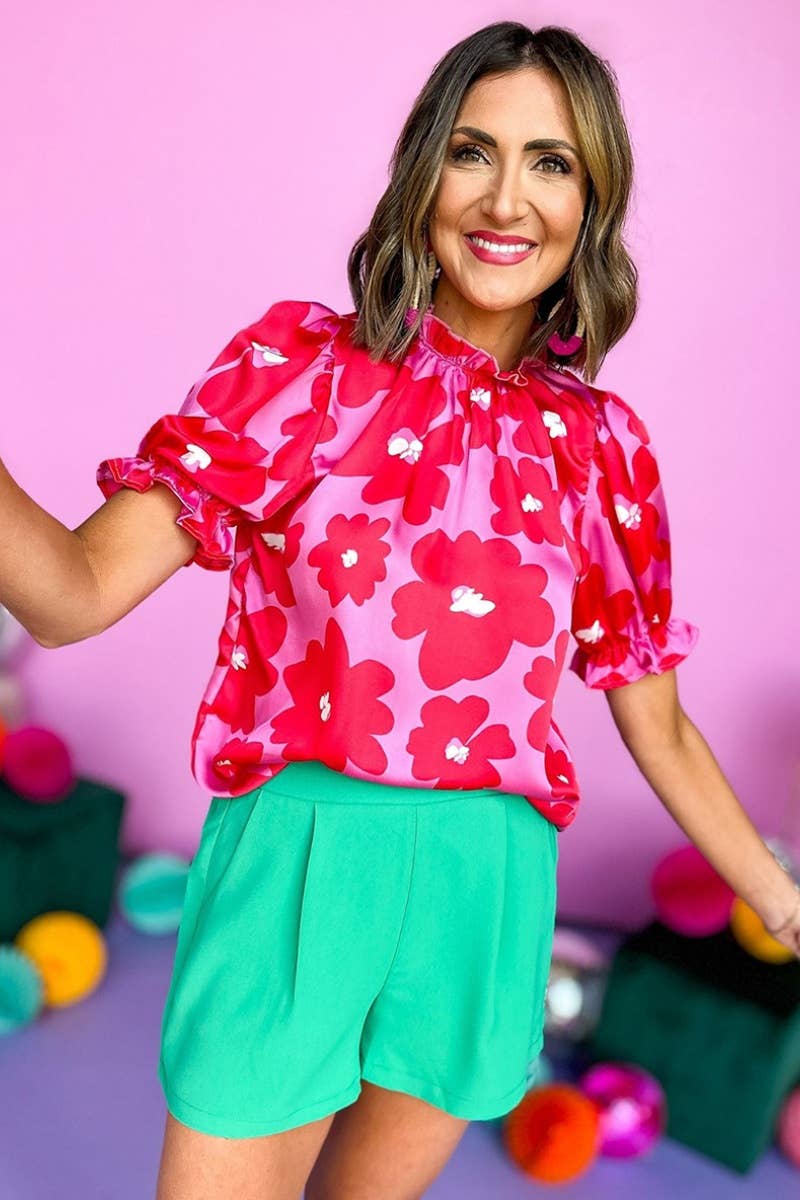 CWTBLS1273_FLORAL PRINT SHORT-SLEEVED CHIFFON TOP